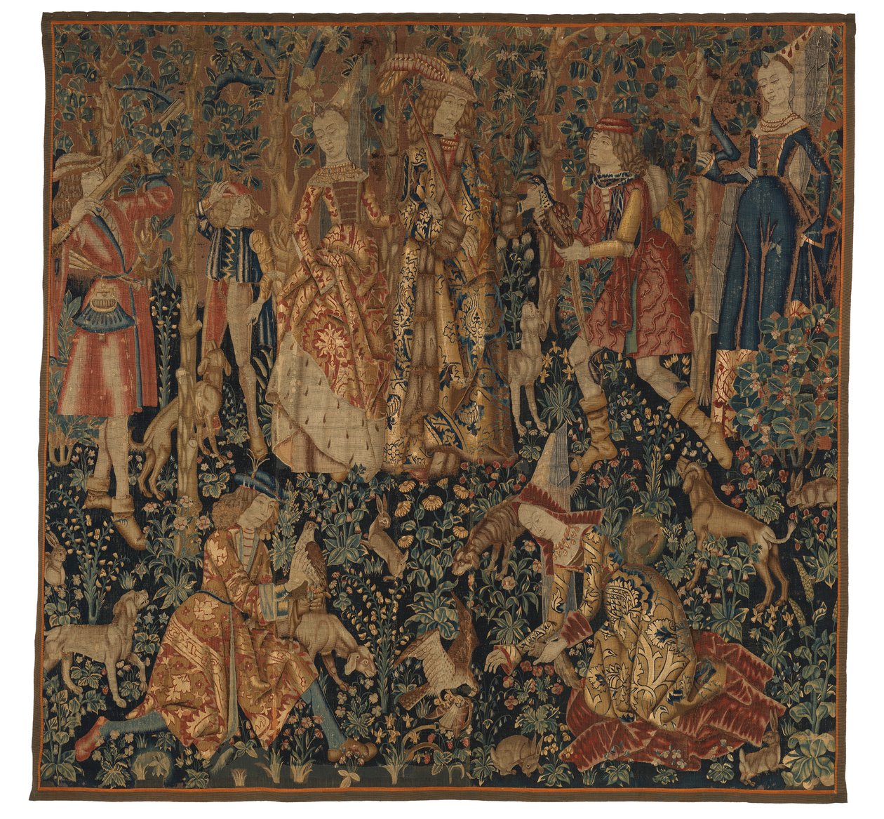 Tapiz que representa La caza del faisán, posiblemente de Tournai, c.1480 (lana y seda) de Franco Flemish School