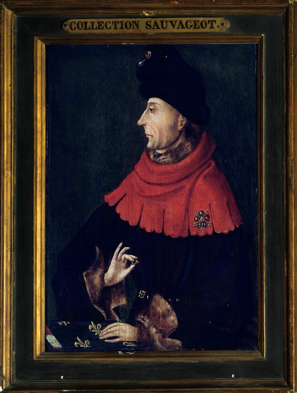 Retrato de Juan sin Miedo, Duque de Borgoña (1371-1419) Pintura de la escuela de Borgoña. Principios del siglo XV de Franco Burgundian