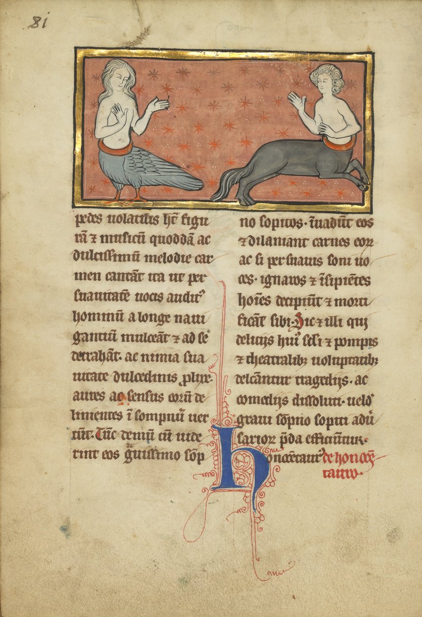 Una sirena y un centauro de un bestiario Ms Ludwig XV 4, fol. 81v, c.1280-1300 de Franco Flemish School