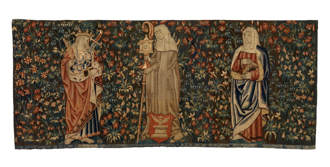 Tapiz de las Mil flores, frente de altar, representando a tres santas, Santa Ana, Santa Clara y Santa Eufemia, c.1500, francés o flamenco (lana) de Franco Flemish School