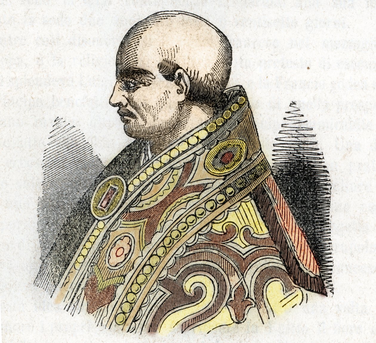 Edad Media: representación del Papa Urbano IV (Urban o Urbanus o Urbano) (1261-1264) Dibujo de "Misteri del Vaticano" de Franco Mistrali de Franco Mistrali
