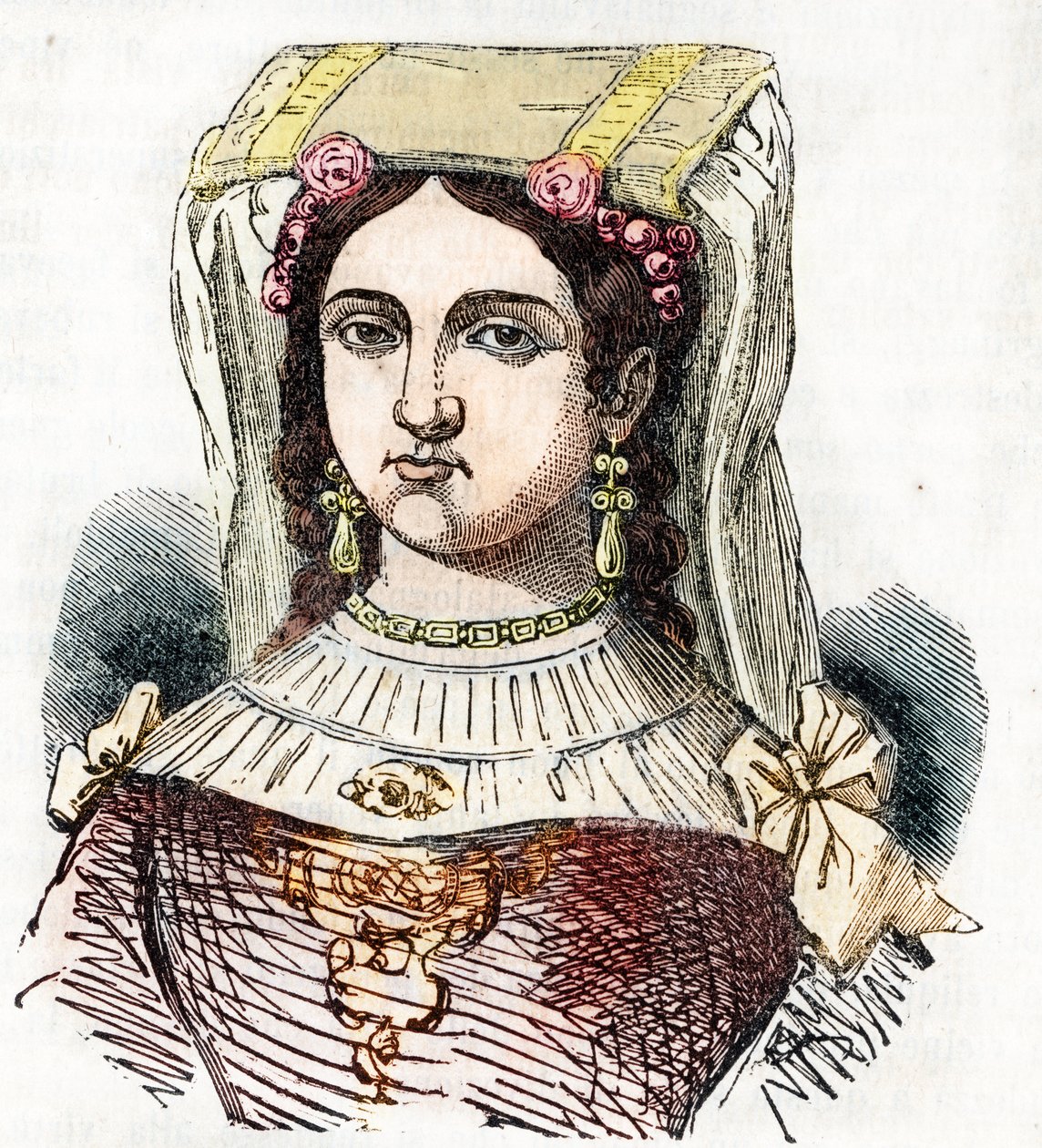 Retrato de la noble romana Marozie Iere (Mariuccia, Mariozza o Marousie de Tusculum) (ca. 890-932/937), hija de Teofilacto y Teodora I la Antigua (Marozia noble romana que fue la supuesta amante del Papa Sergio III) dibujo de "I mister de Franco Mistrali
