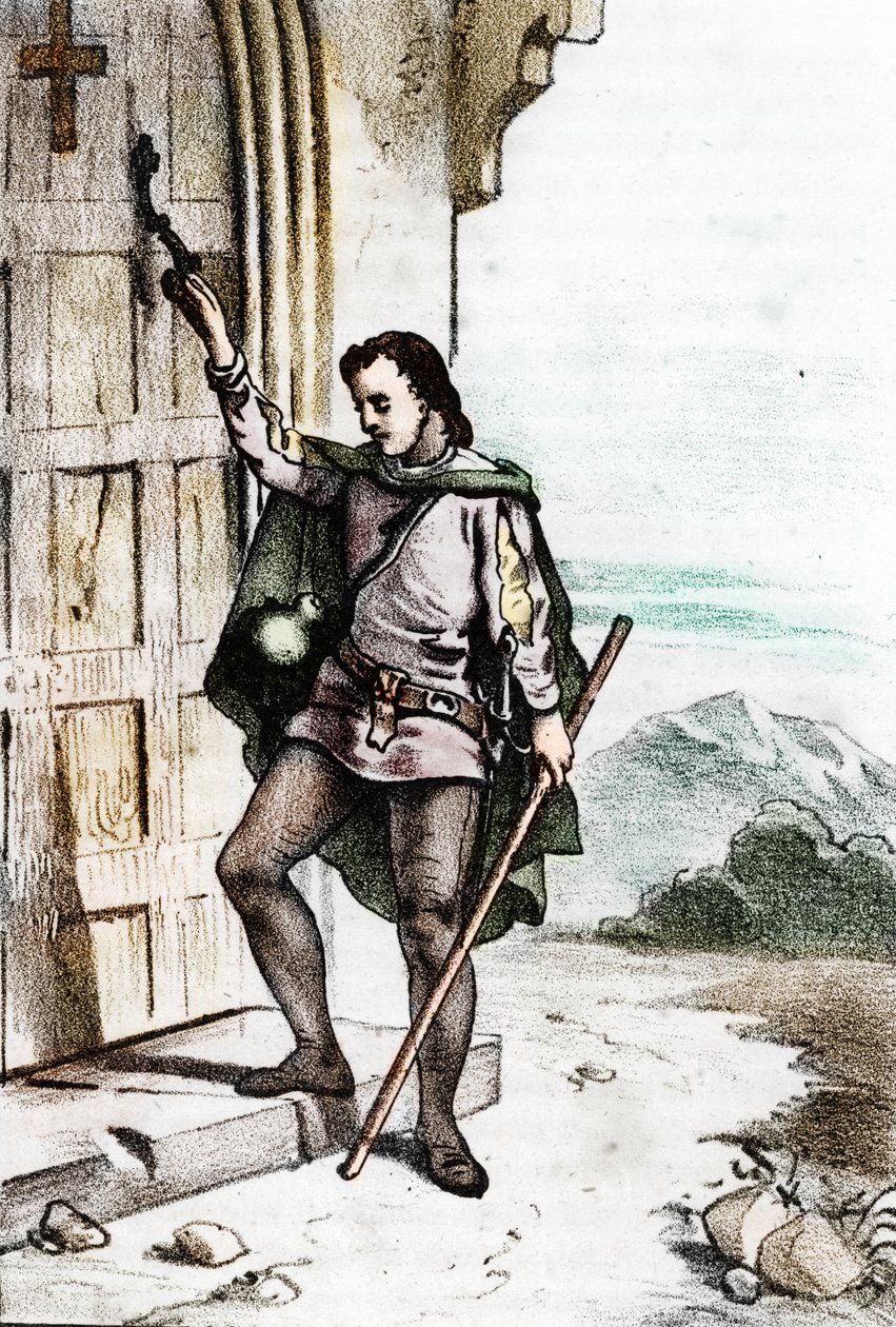 El joven Jerónimo Savonarole (Girolamo Savonarola) (1452-1498) llamando a la puerta del convento dominico de Santo Domenico en Bolonia en 1475 (Girolamo Savonarola de joven llamó a la puerta del Convento de San Domenico, de la Orden de Frailes de Franco Mistrali