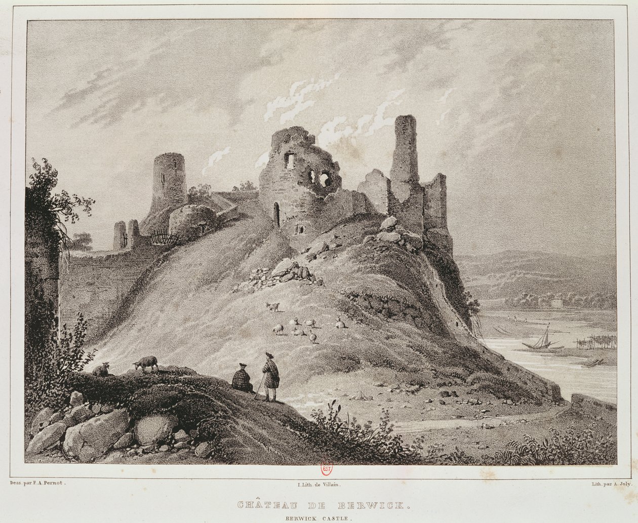 Vista del Castillo de Berwick, Berwick-upon-Tweed, grabado por Villain de Francois Alexandre Pernot