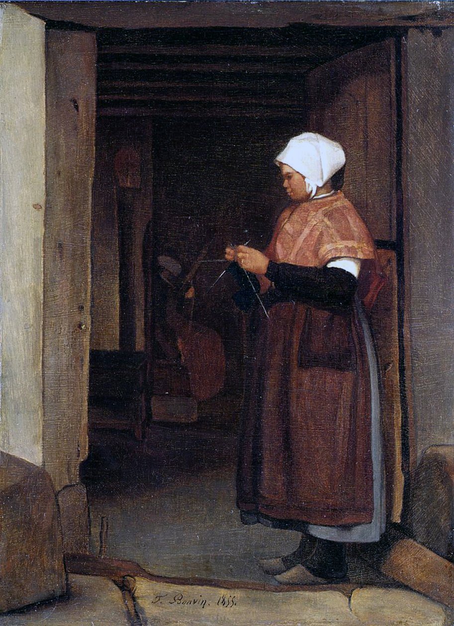 Chica campesina tejiendo, 1855 de François Bonvin