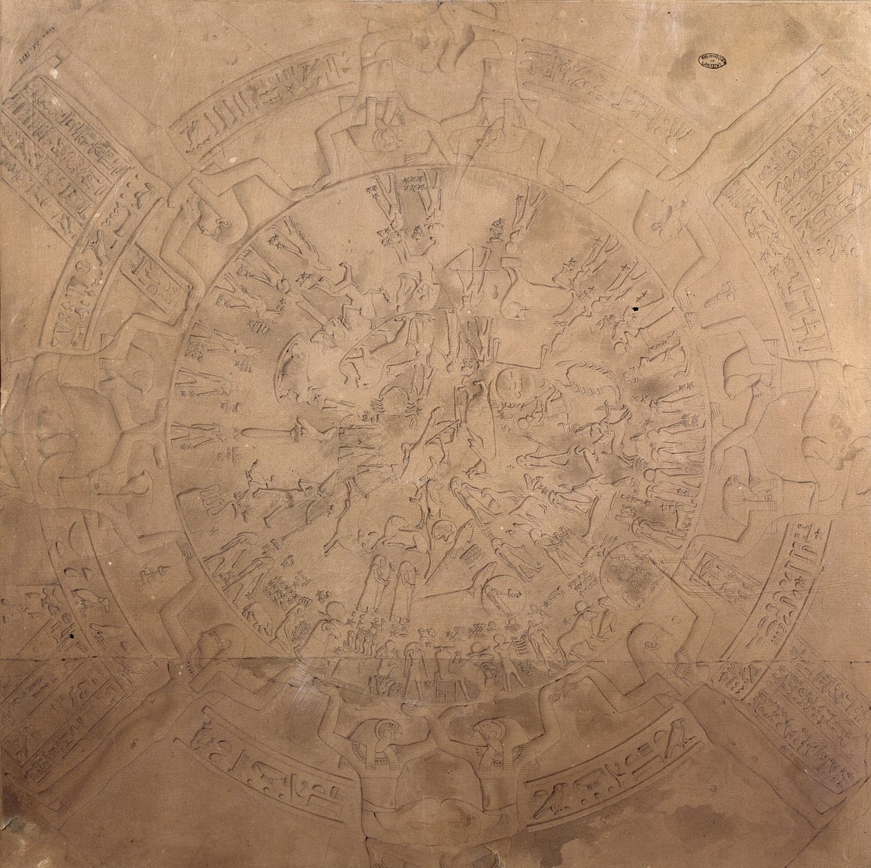 Planisferio astrológico del zodiaco de Denderah, del techo de la capilla en el Templo de Hathor, Denderah, Egipto, 1822 de Francois Chretien Gau