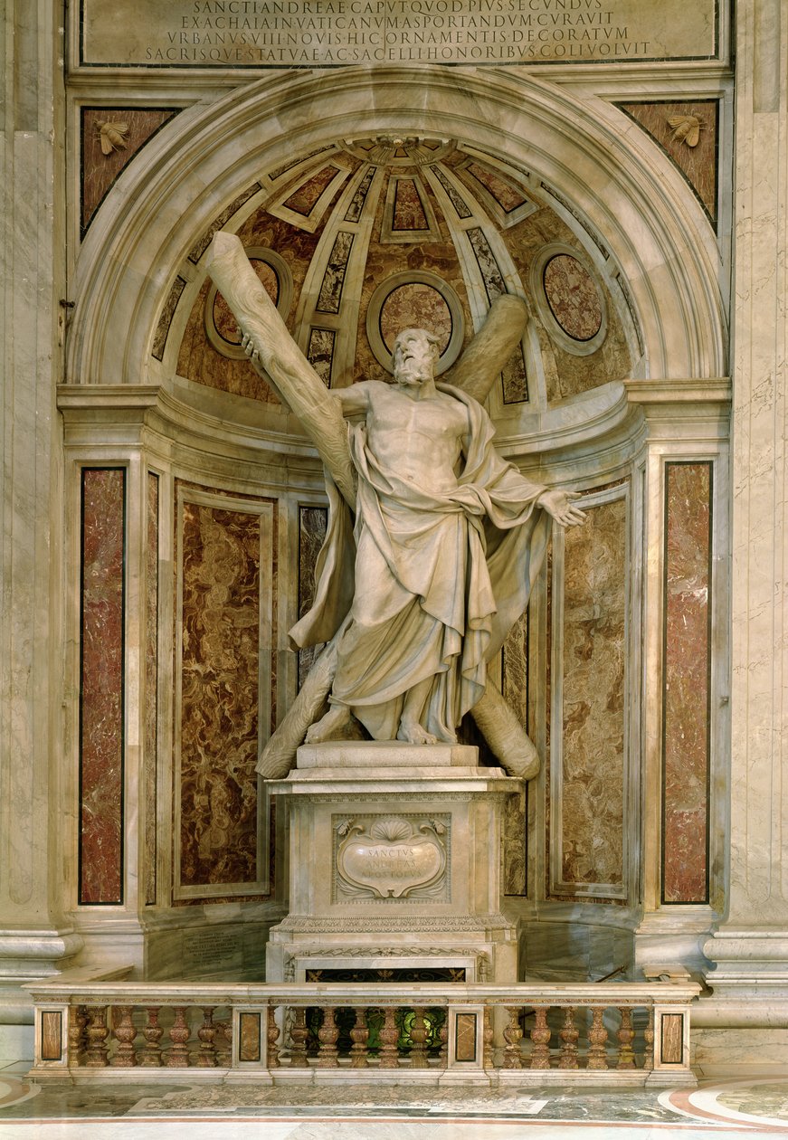 Estatua de San Andrés, en la base de los cuatro pilares que sostienen la cúpula, 1629-40 de Francois Duquesnoy
