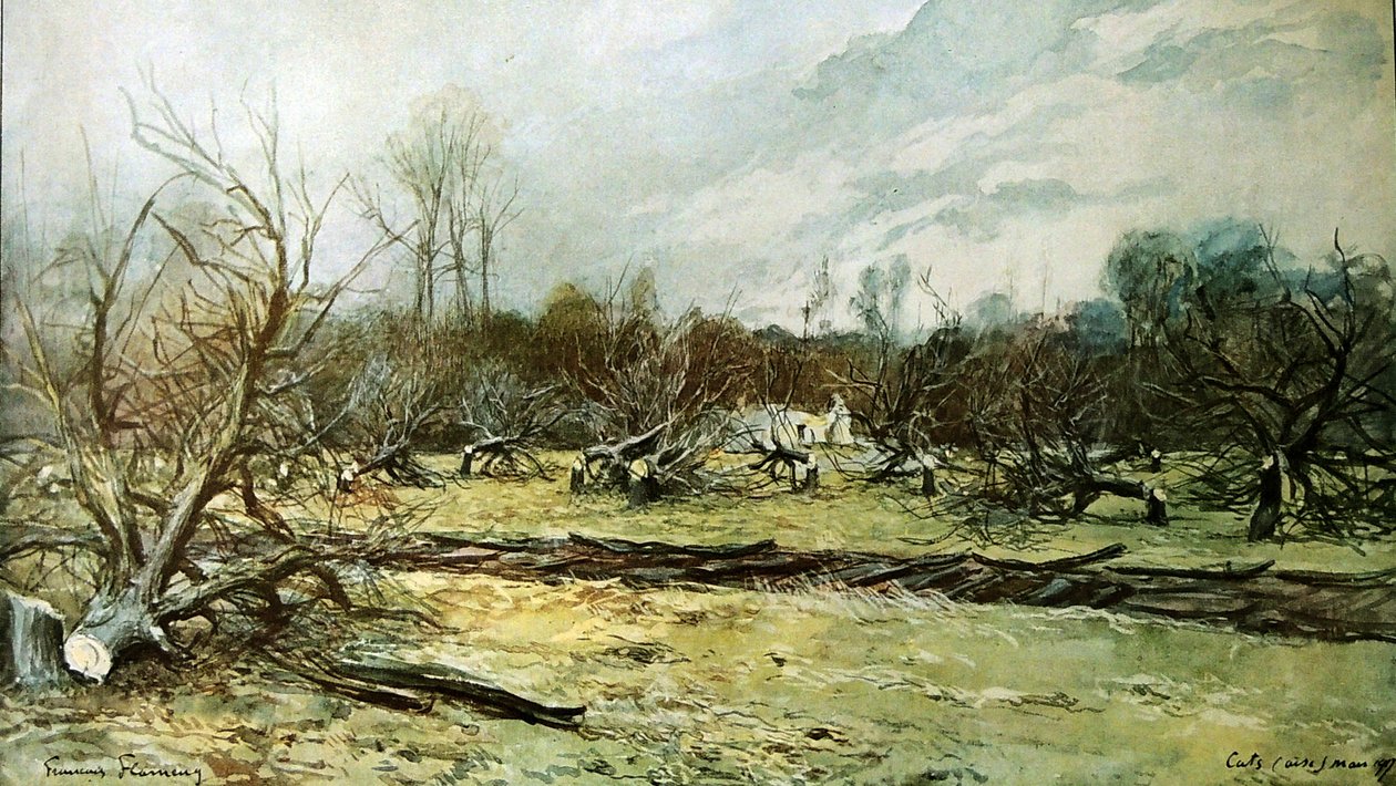 Un huerto arruinado en las áreas rurales de Francois Flameng