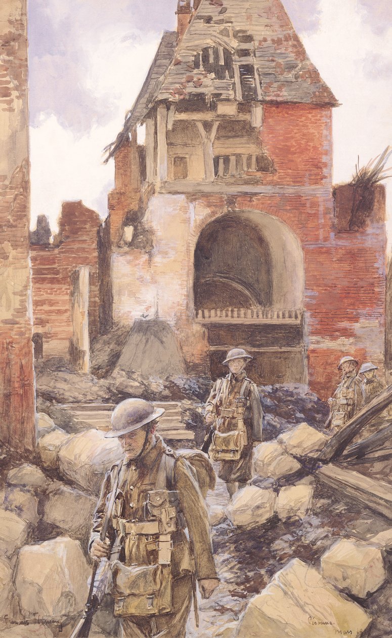 Soldados británicos en las ruinas de Peronne, 1917 de Francois Flameng
