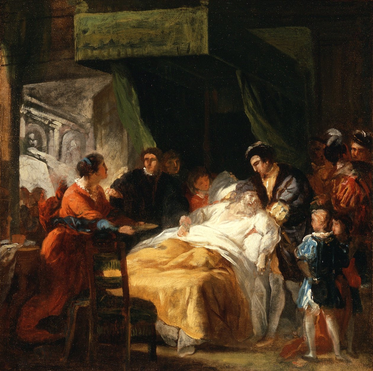 La muerte de Leonardo da Vinci en los brazos de Francisco I, c.1781 de Francois Guillaume Menageot