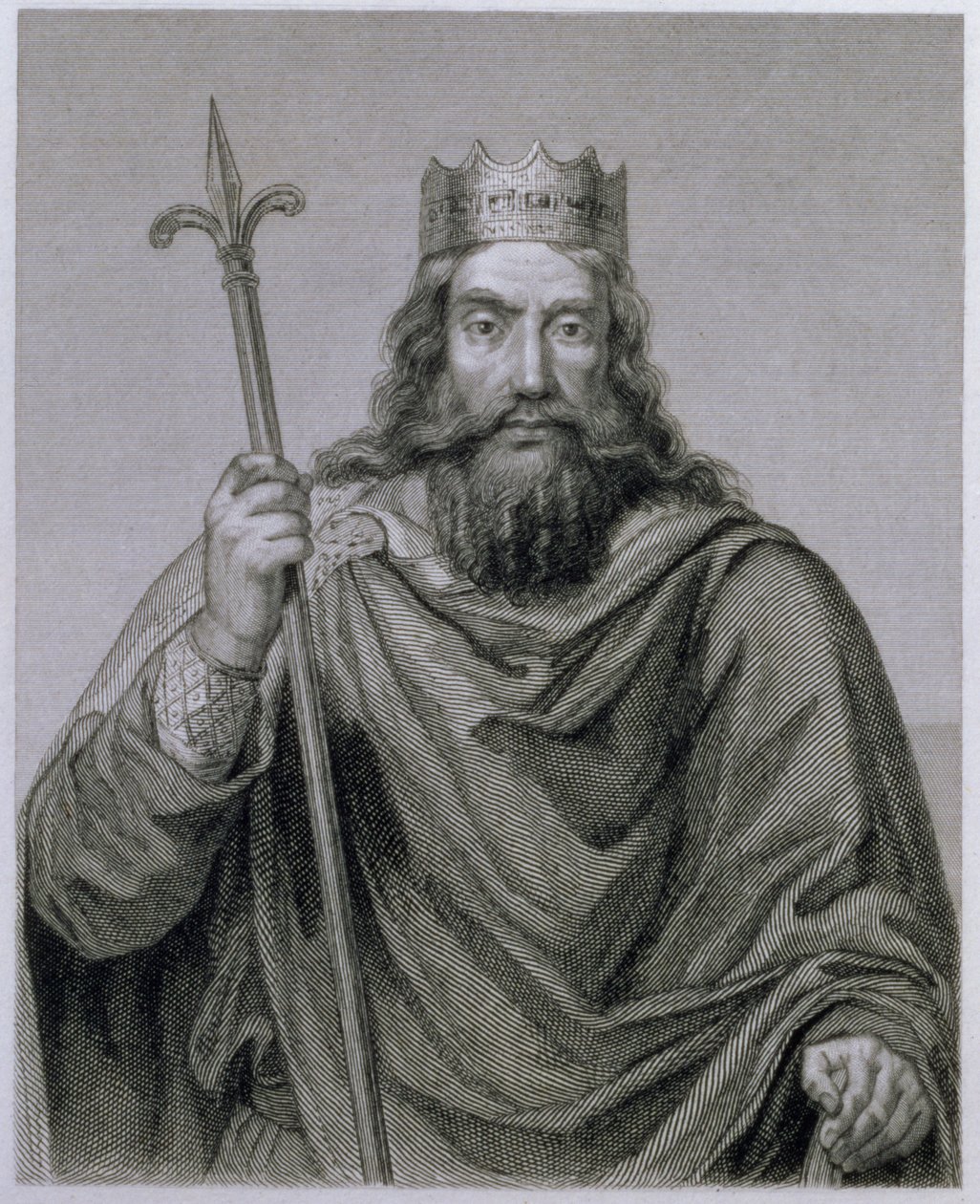 Clodoveo I (465-511) gobernante merovingio de los francos, grabado por G. Lewy de Francois Louis Dejuinne