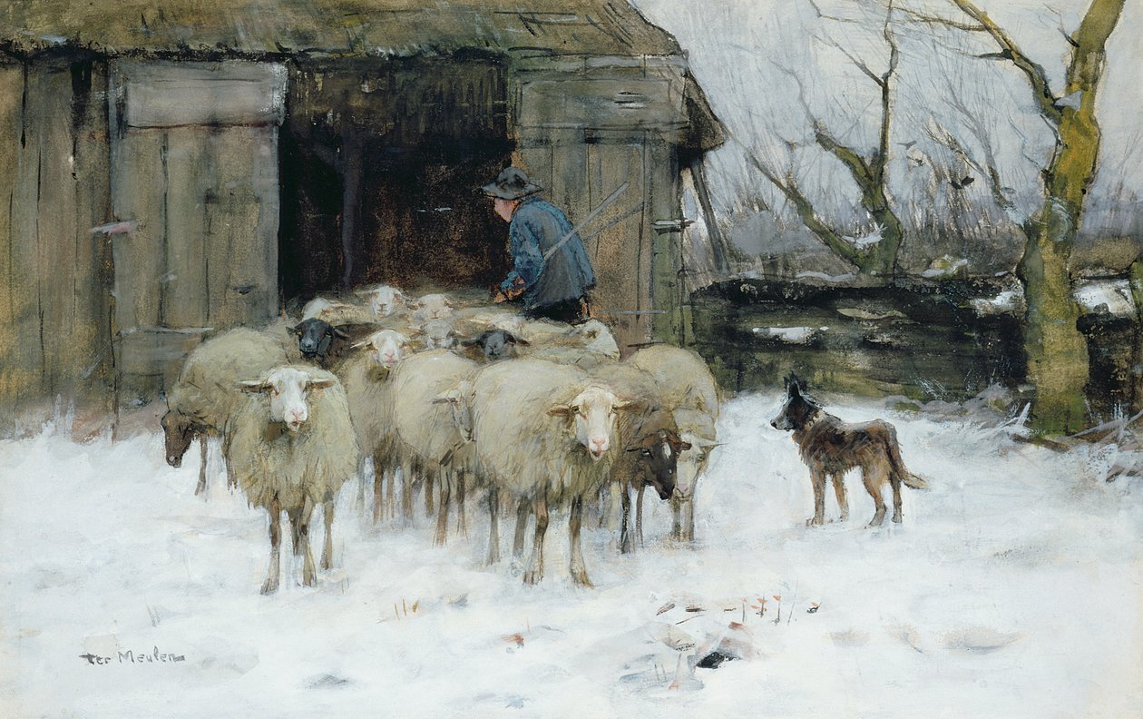 Ovejas en una mañana de invierno de Francois Pieter ter Meulen