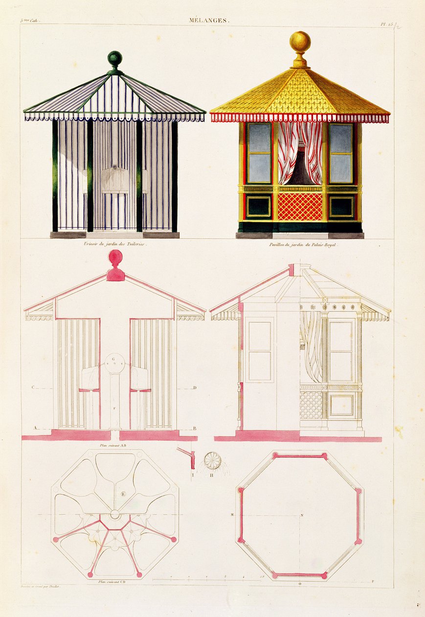 Diseño para un urinario y pabellón, lámina 25 de Nouveau Recueil de Menuiserie et de Decorations interieures, 1837 de Francois Thiollet