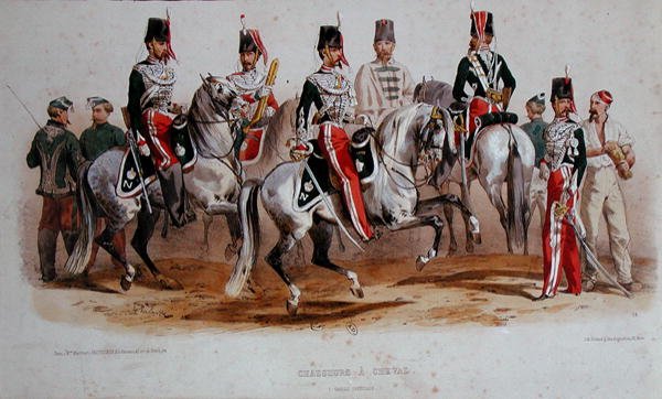 Soldados de caballería franceses en la época del Segundo Imperio de Francois Hippolyte (after) Lalaisse