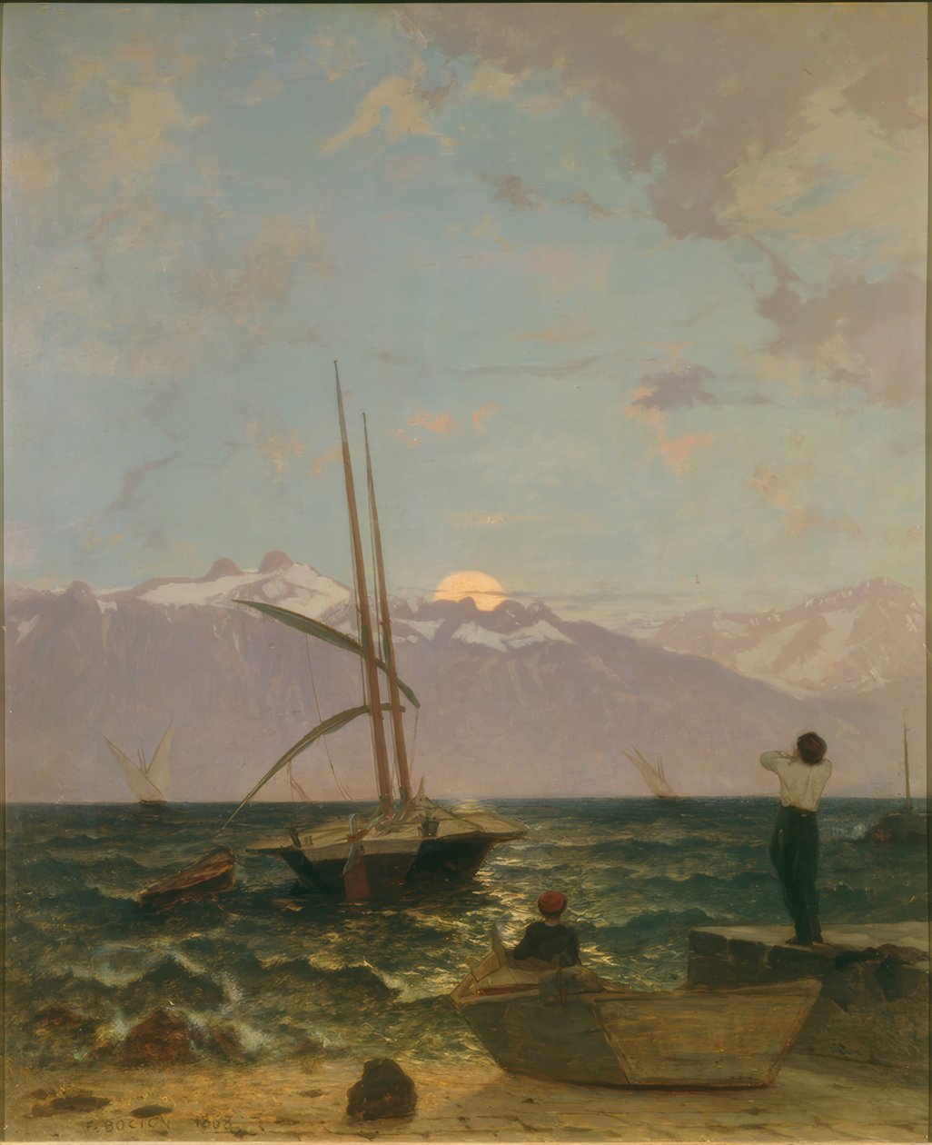 Salida de la luna sobre el lago Lemán de Francois-Louis-David Bocion