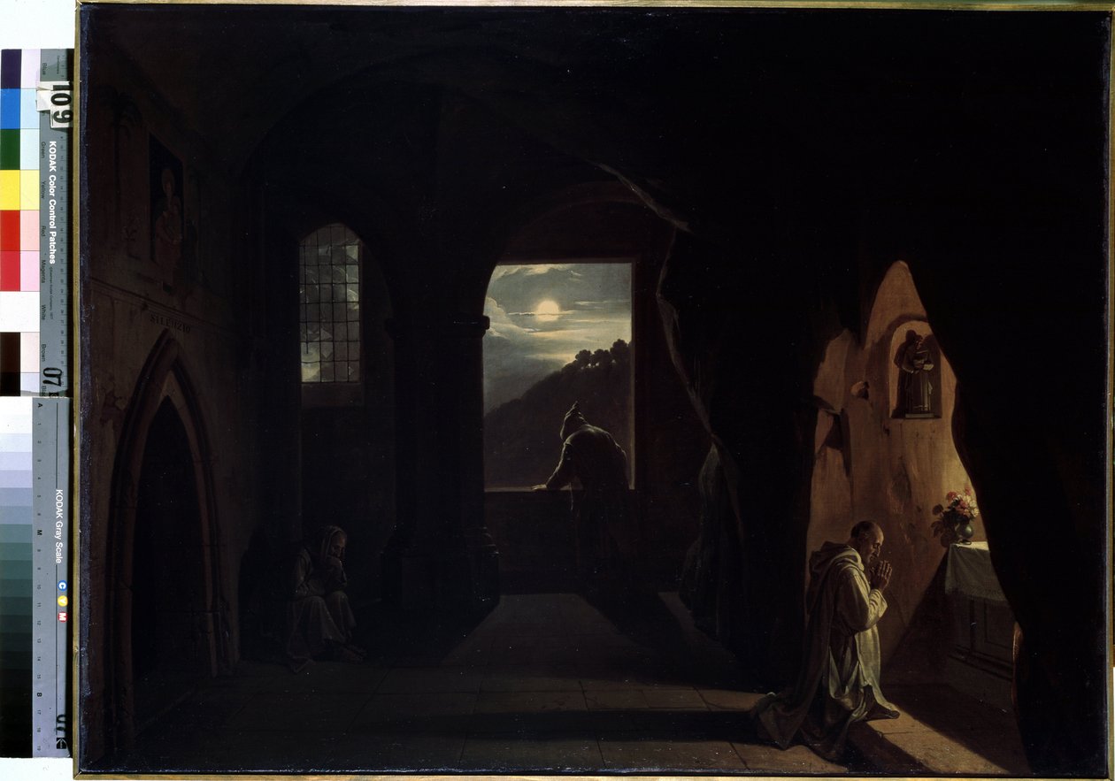 "Monks in a Cave" (Monjes en una cueva) Pintura de Francois Marius Granet (1775-1849) Principios del siglo XIX Dim. 74,5x100 cm Museo del Hermitage, San Petersburgo de Francois Marius Granet