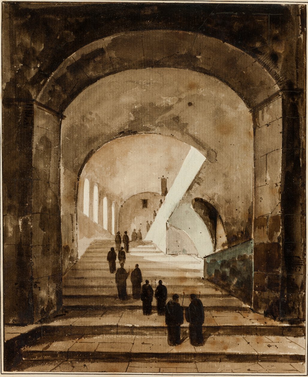Monjes en la escalera de la Villa de Mecenas en Tívoli de Francois-Marius Granet