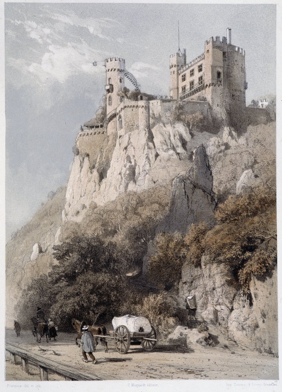 Chateau Rheinstein. En "El monumental y pintoresco Rin". Litografías de Fourmais y Stroobant de Francois Stroobant
