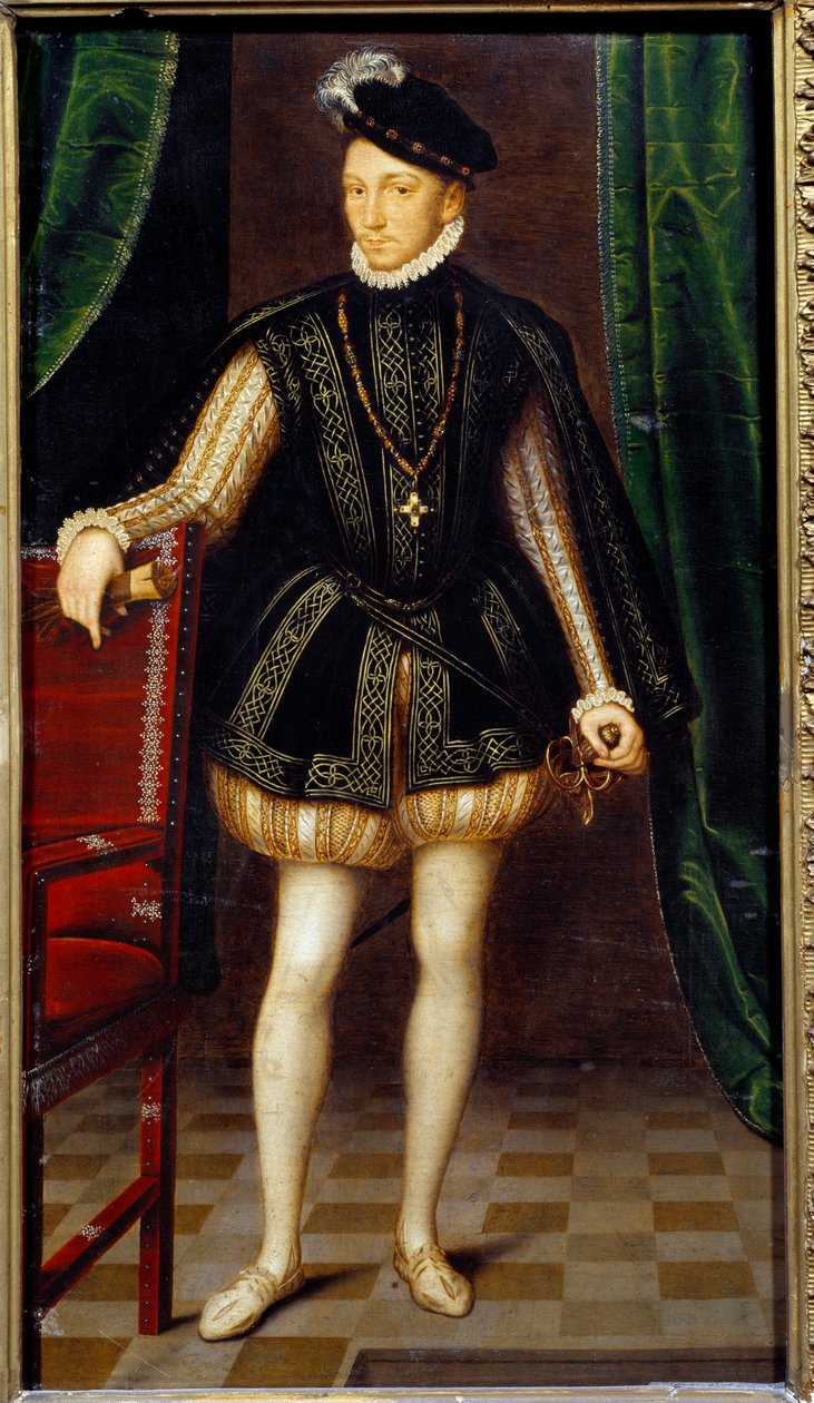 Retrato de cuerpo entero de Carlos IX (1550 - 1574) rey de Francia de Francois (workshop of) Clouet