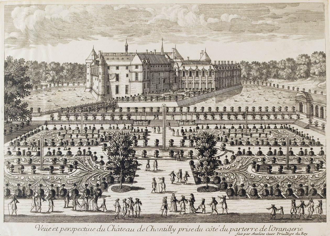 Vista del Chateau de Chantilly desde la Orangerie, mediados del siglo XVIII de Francois Antoine Aveline