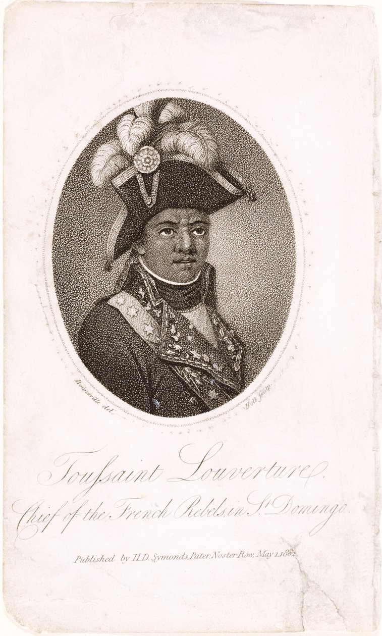 Toussaint Louverture (c.1743-1803) Jefe de los Rebeldes Franceses en Santo Domingo, grabado por Holl, publicado por H.D. Symonds, 1802 de Francois Bonneville