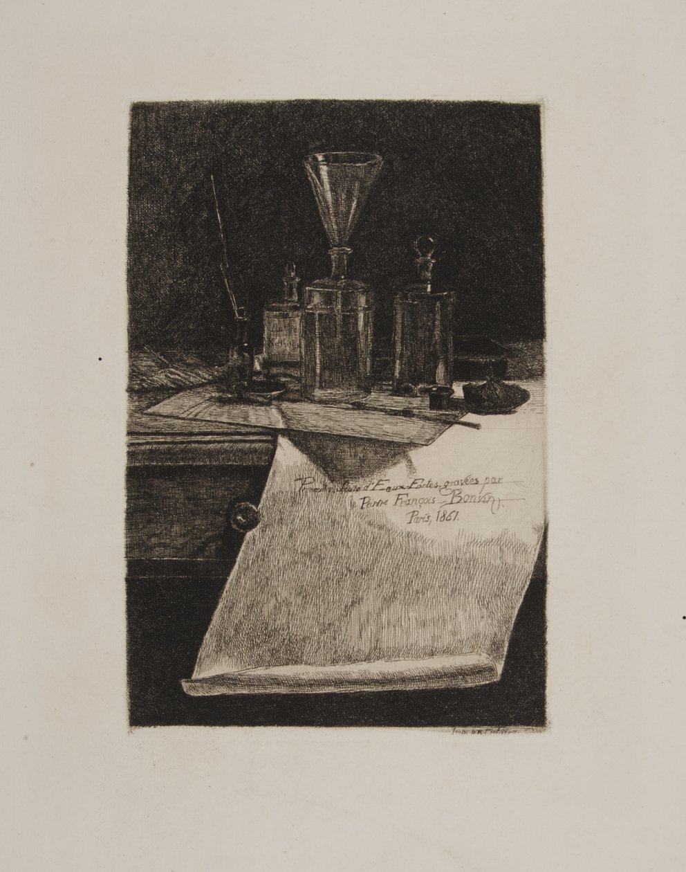 Frontispicio, instrumentos de aguafuerte de François Bonvin