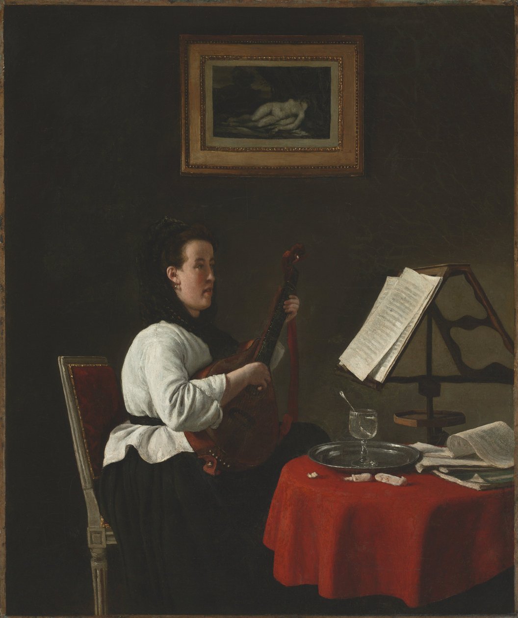 Joven con mandolina, retrato de Louison Köhler, c.1873-74 (óleo sobre tela) de François Bonvin