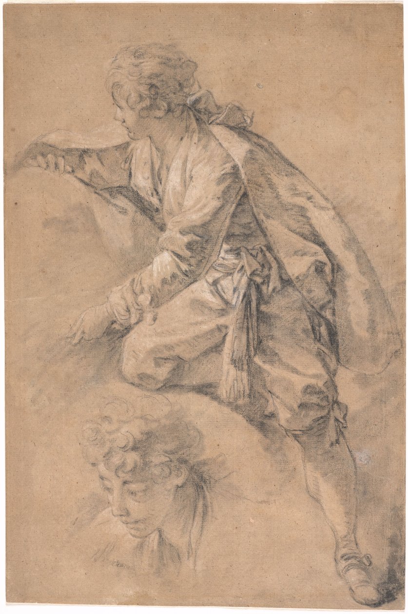 Un joven arrodillado a medias, con ambos brazos extendidos de François Boucher