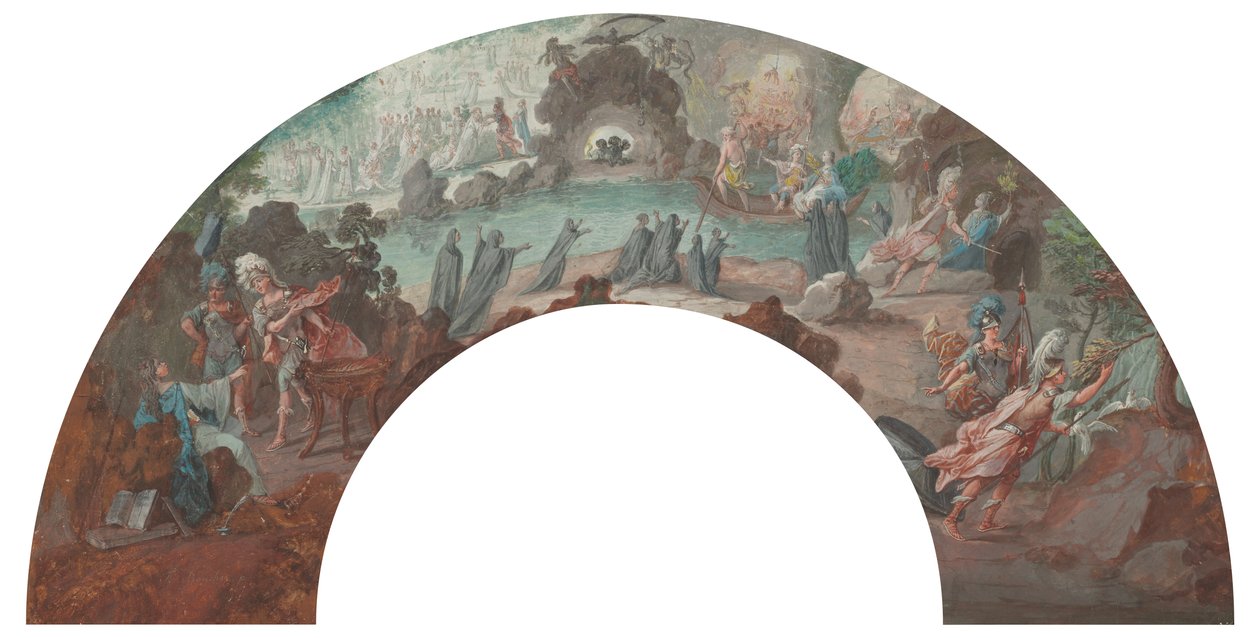 Eneas en el inframundo, boceto para un abanico de François Boucher