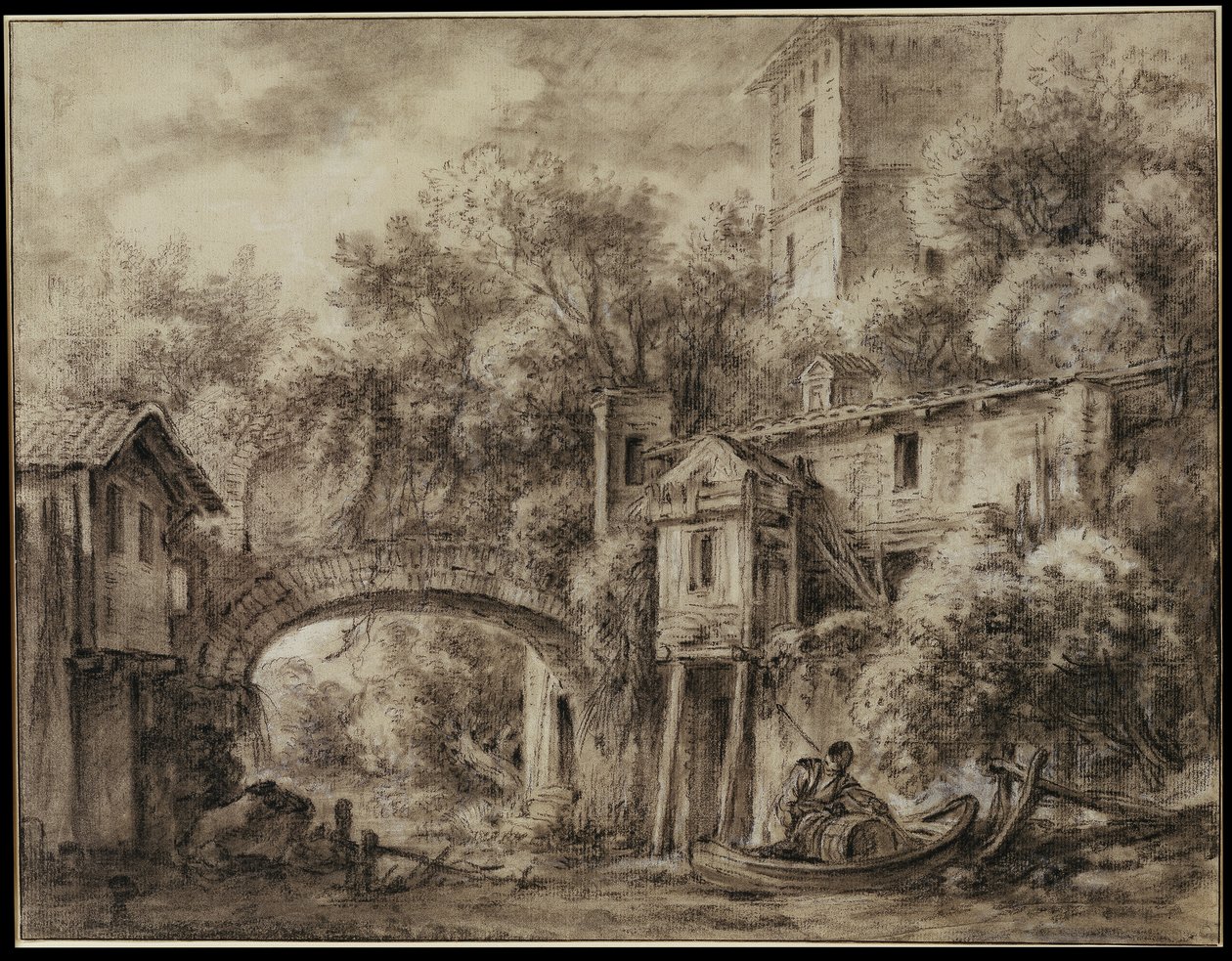 Capricho arquitectónico con el molino de Quiquengrogne, cerca de Charenton de François Boucher