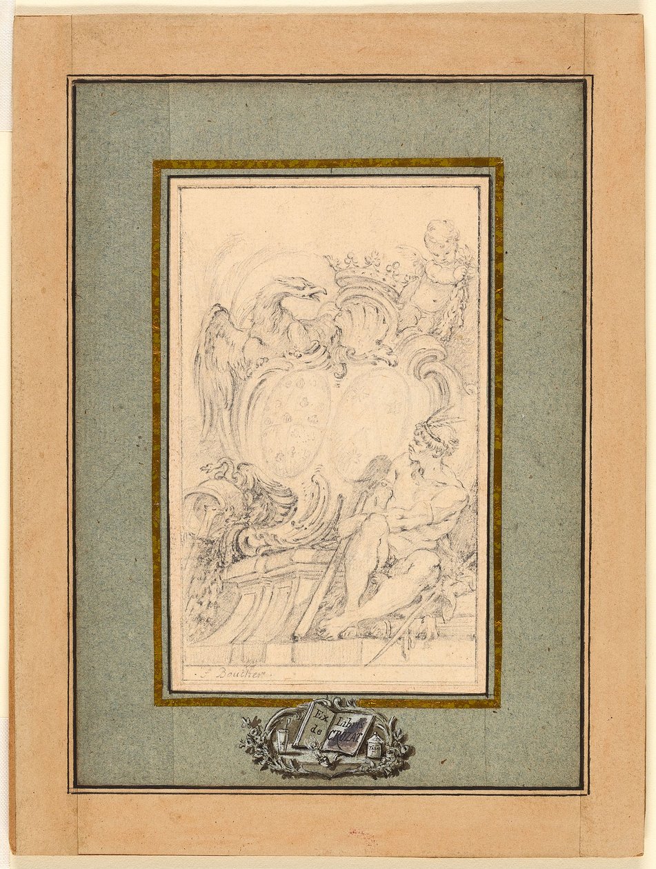 Exlibris heráldico para Crozat, Barón de Thiers de François Boucher