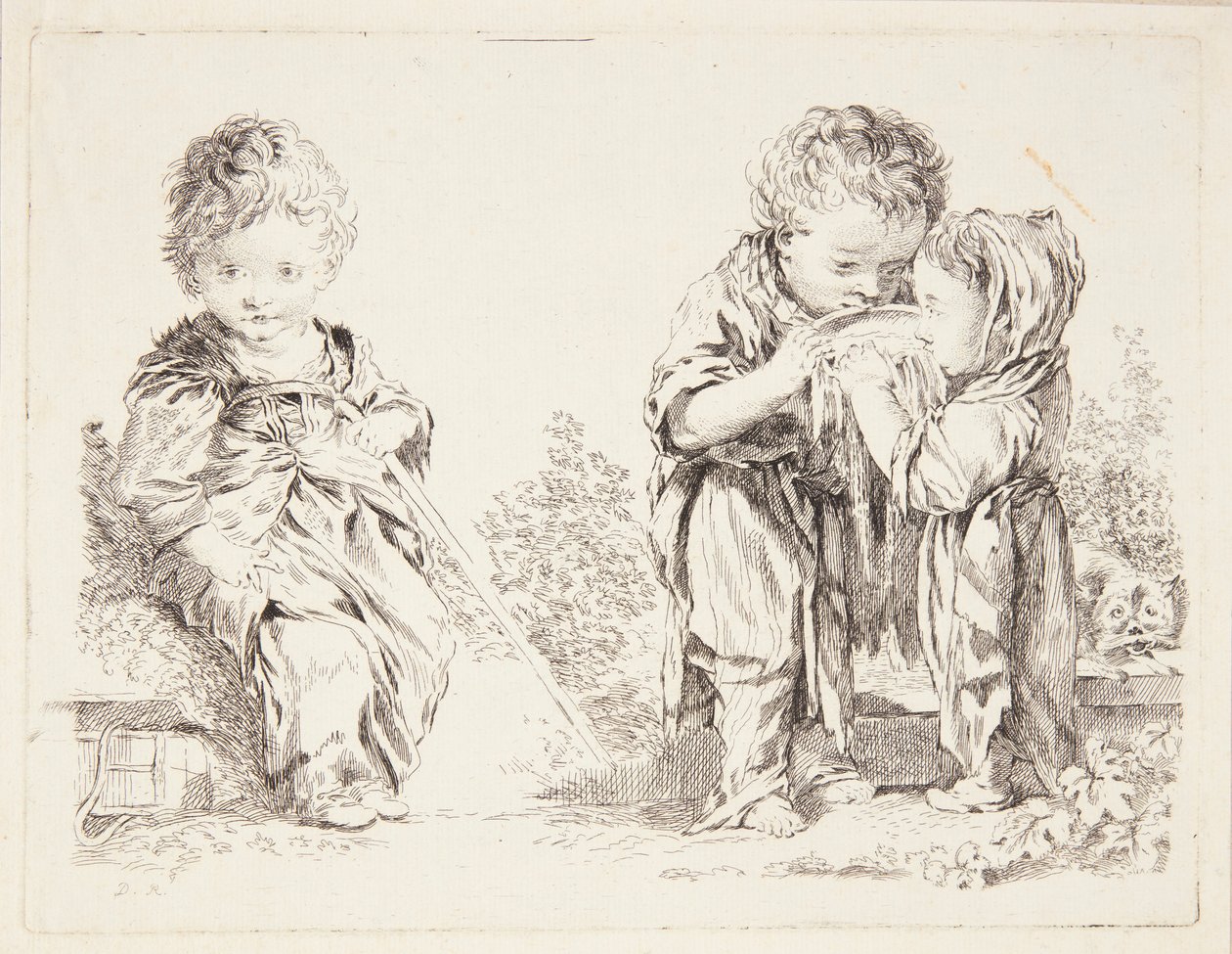Niño sentado en un terrón de tierra y Los pequeños bebedores de leche de François Boucher