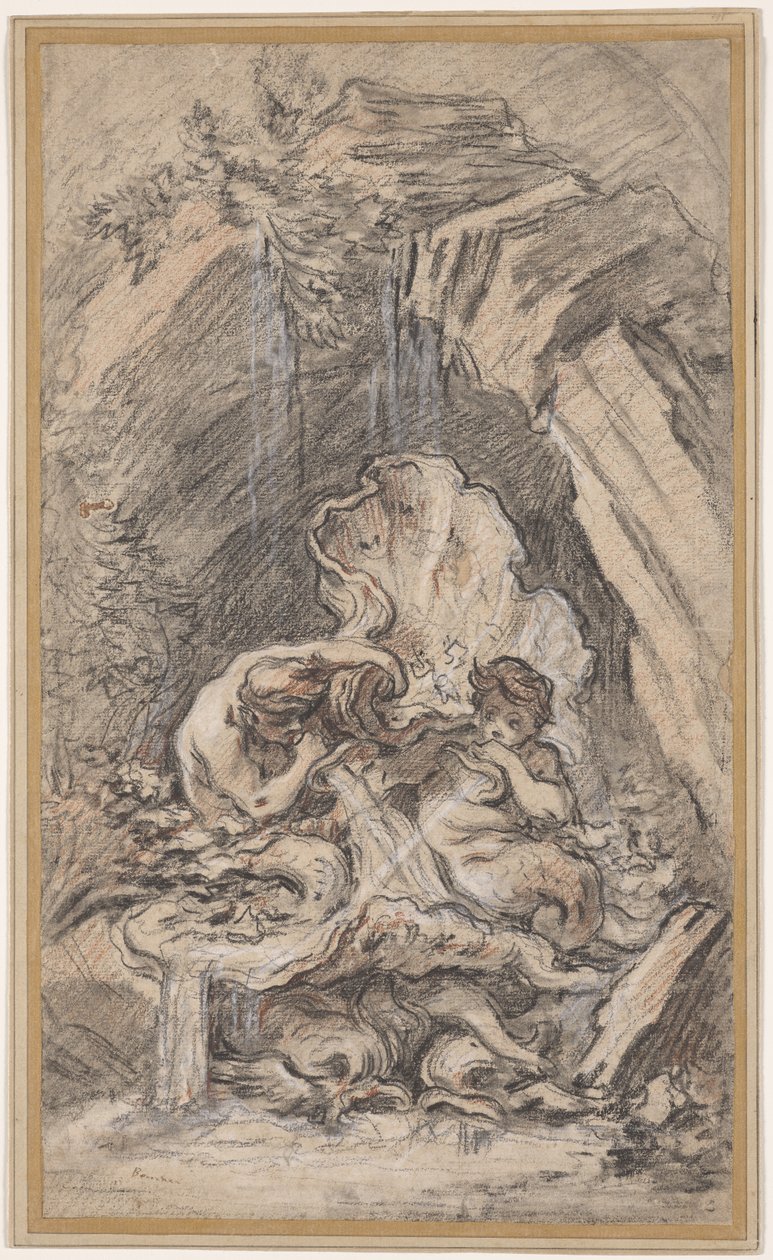 Fuente con Dos Tritones Soplando Conchas de François Boucher