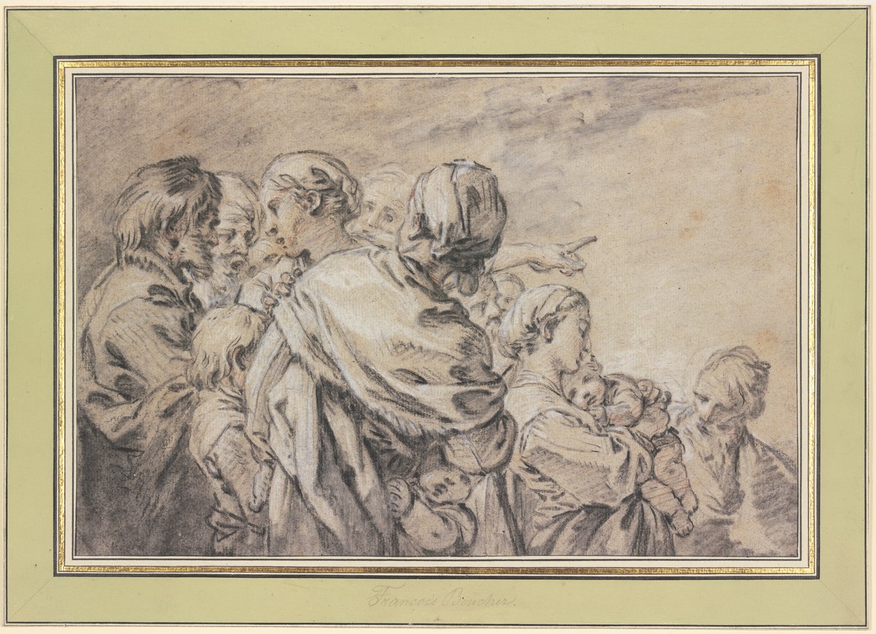 Grupo de figuras de medio cuerpo con hombres, mujeres y niños de François Boucher
