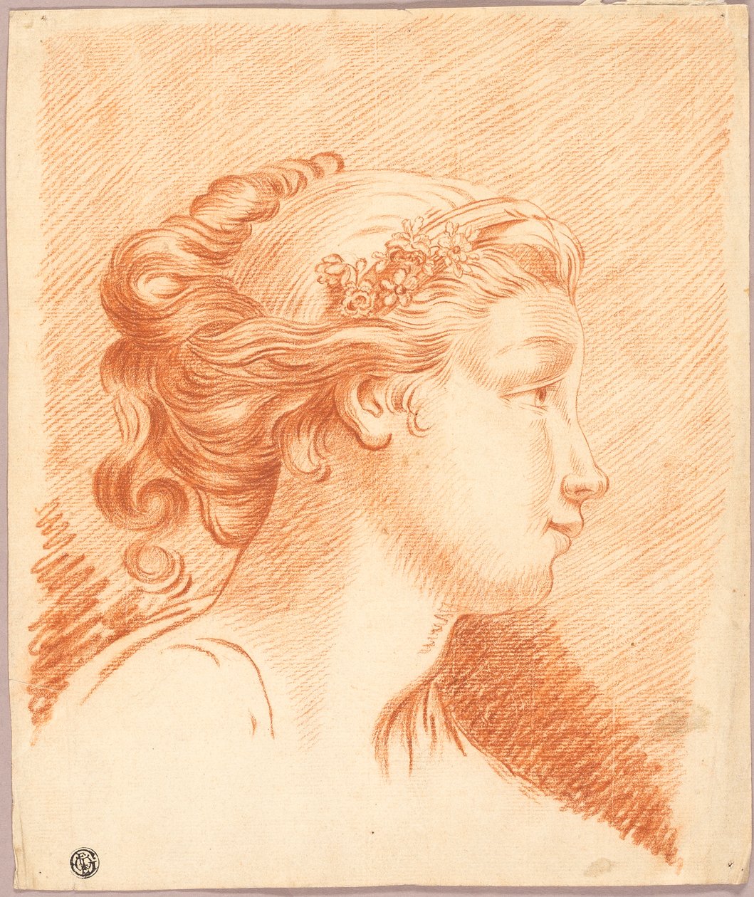 Cabeza de niña de perfil a la derecha de François Boucher
