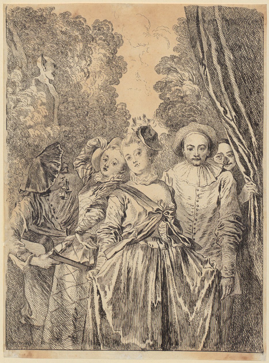 Compañía de teatro italiana con trajes de la Commedia dell