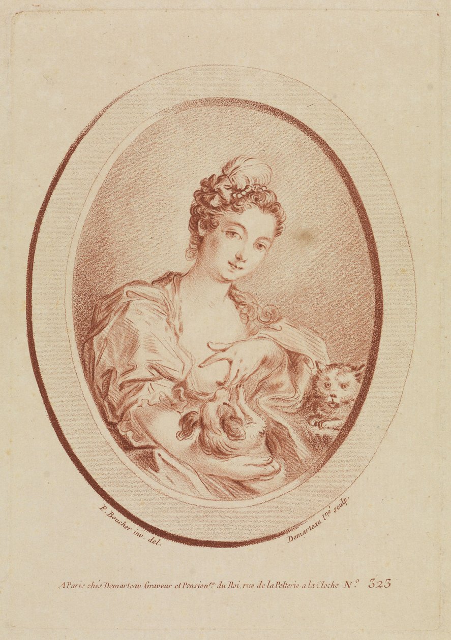 Joven con un perrito y un gatito de François Boucher