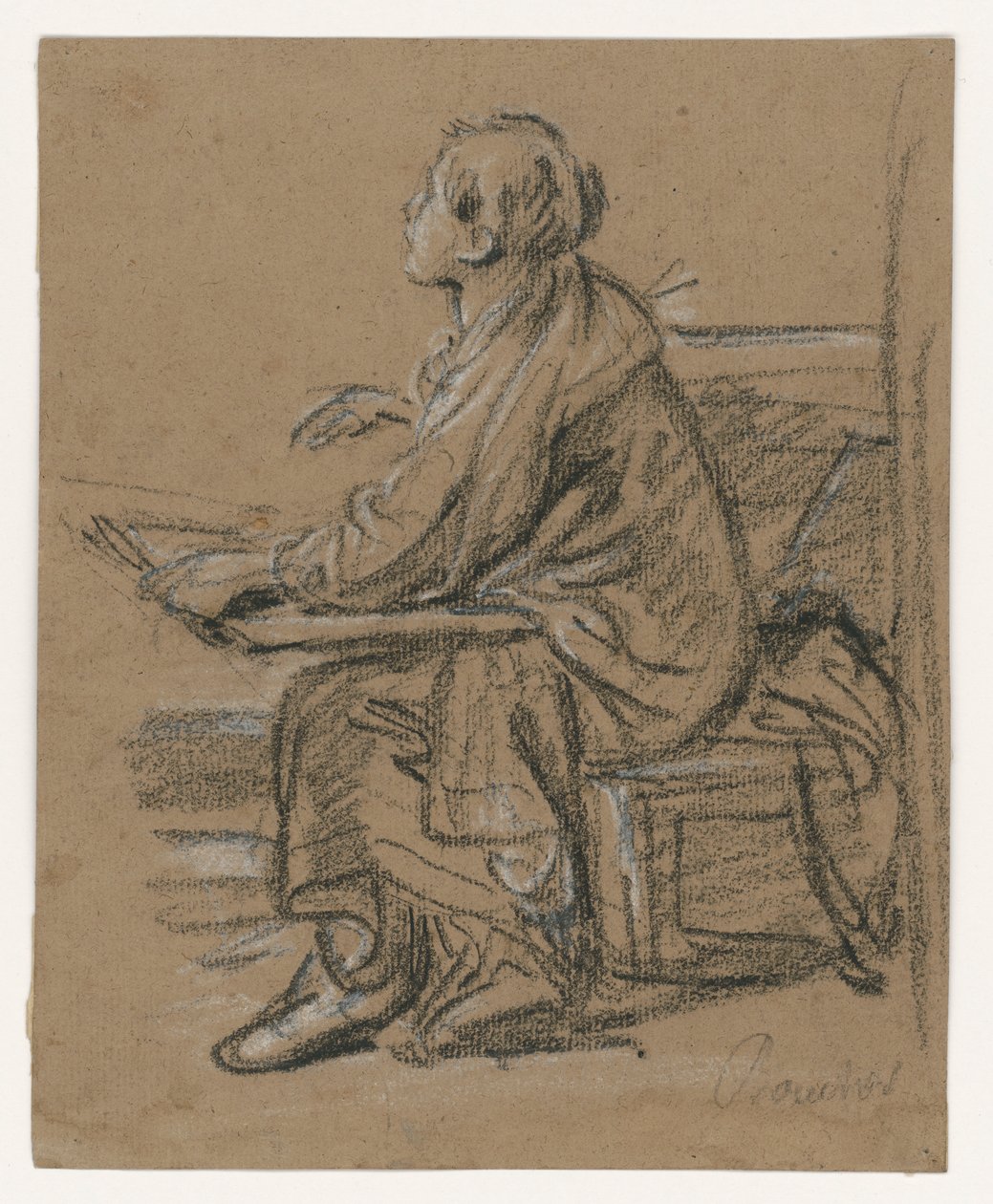 Joven dibujante (). Figura sentada sosteniendo una carpeta en el regazo. de François Boucher