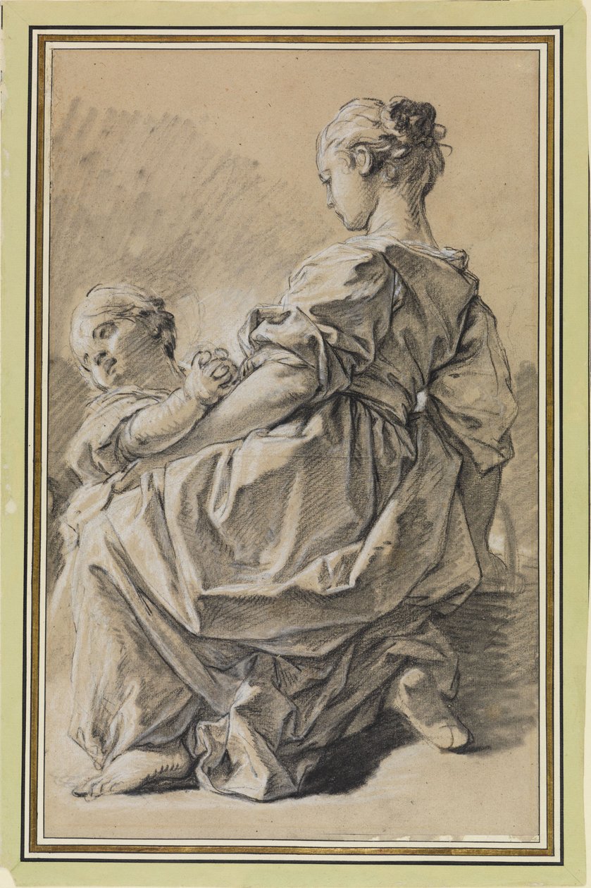 Joven arrodillada con un niño de François Boucher