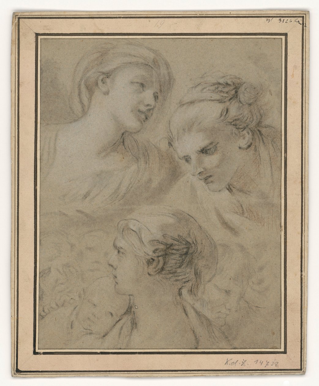 Estudios de rostros que representan de forma ejemplar diversas emociones de François Boucher