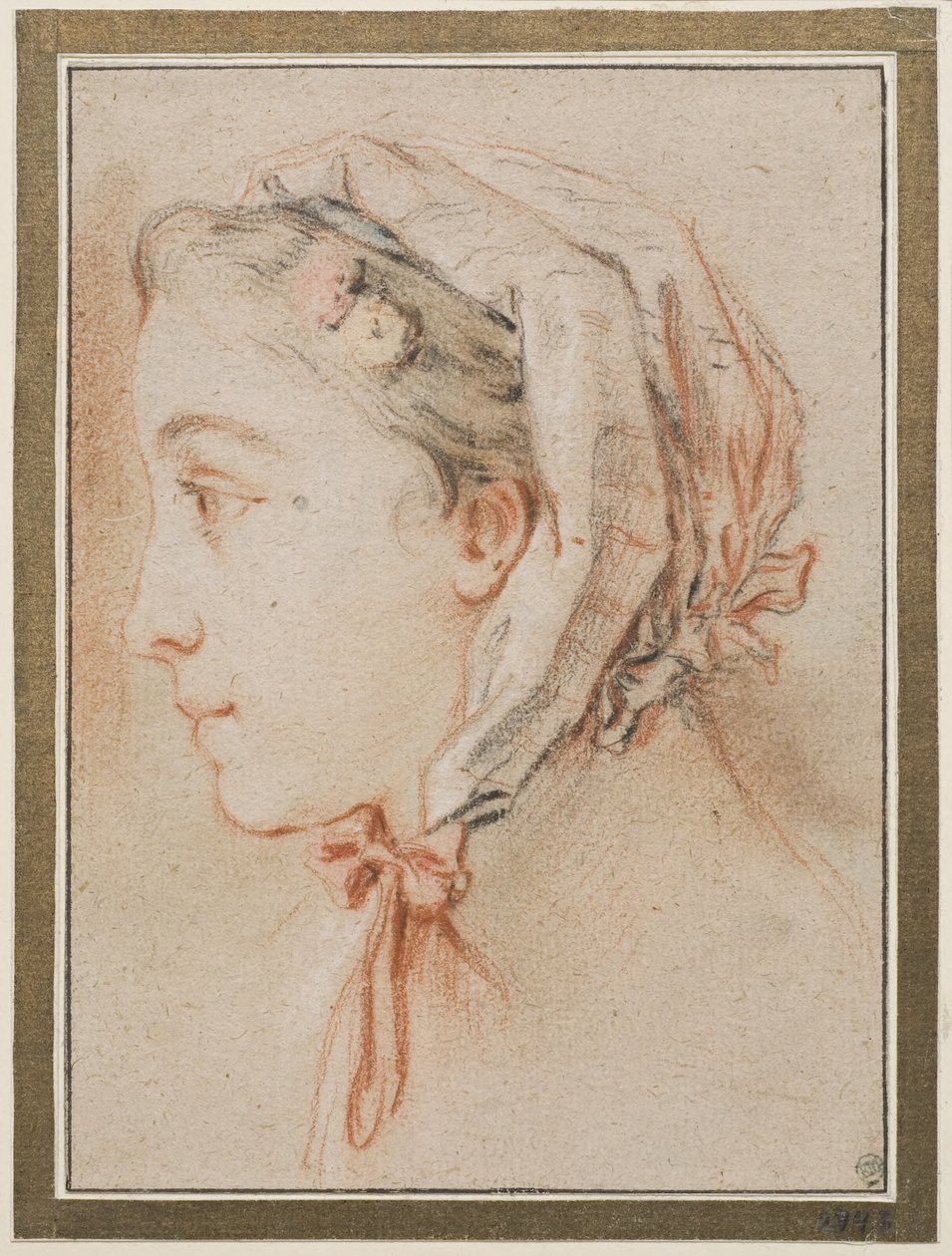 Cabeza de mujer, de perfil, con gorro de François Boucher
