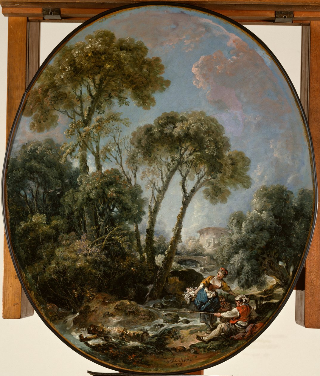 Paisaje con pescador y una joven de François Boucher