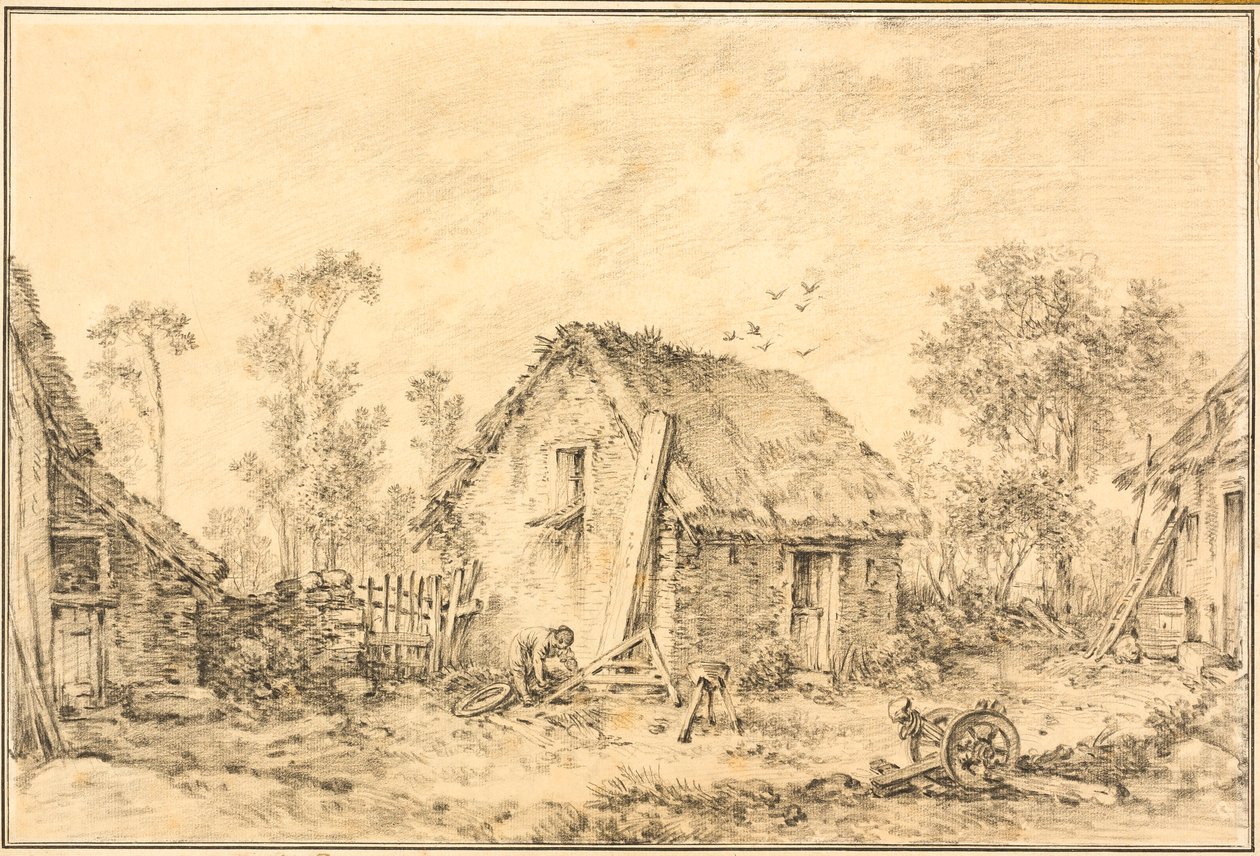 Paisaje con cabaña rústica de François Boucher