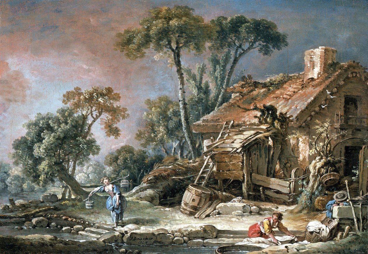 Paisaje con una casa de campo de François Boucher