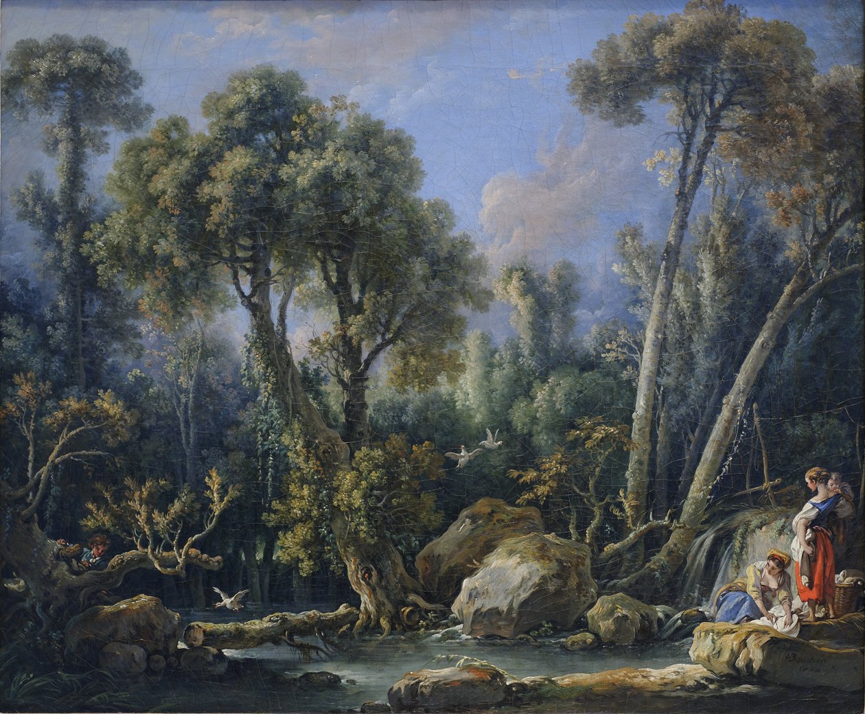 Lavanderas en un paisaje de François Boucher