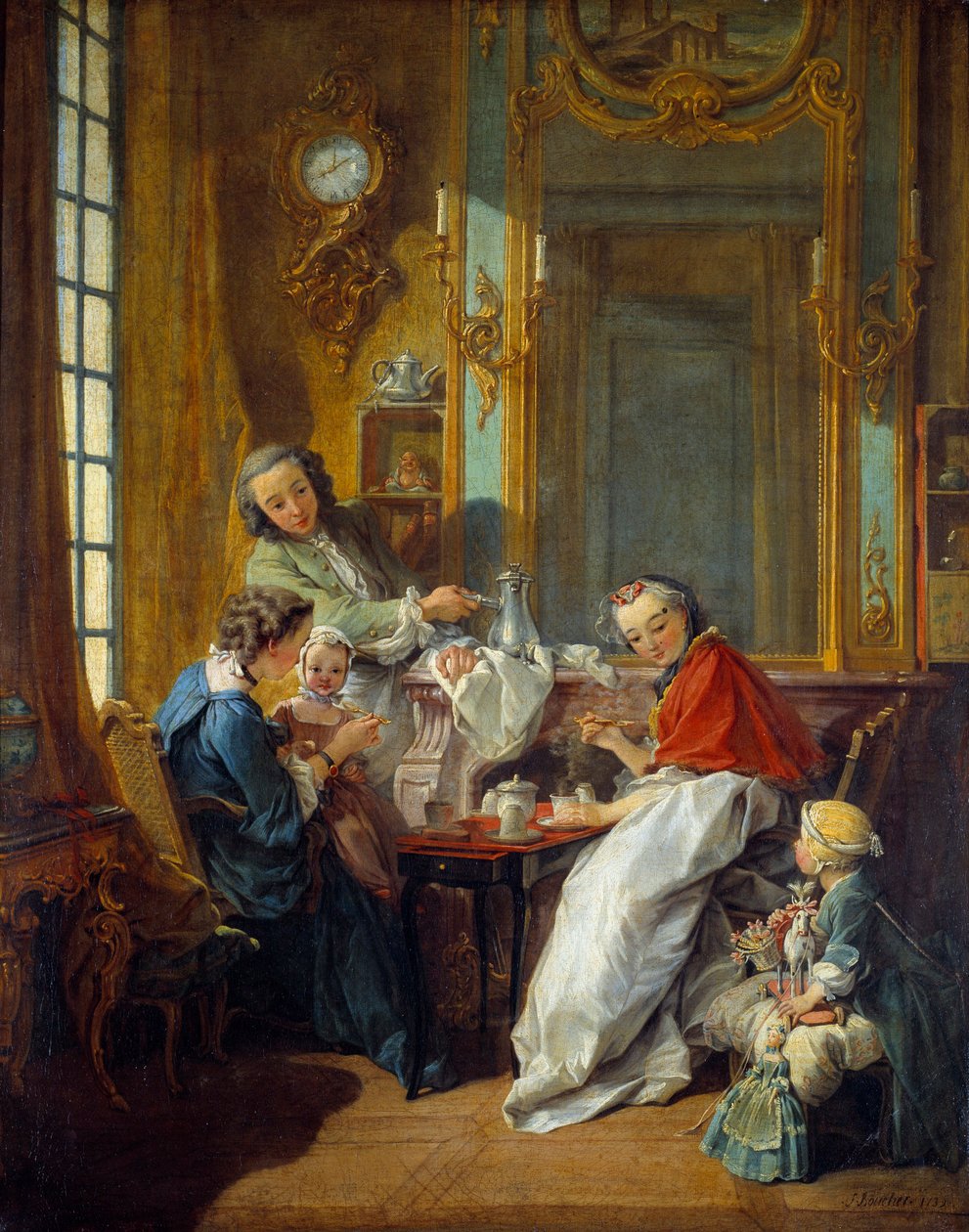 Escena de almuerzo en un interior burgués. Pintura de François Boucher (1703-1770) 1739 de François Boucher