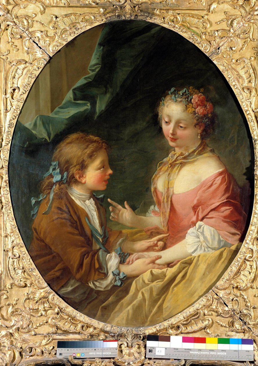 ¿De tres cosas harás una? Escena galante. Pintura de François Boucher (1703-1770). 1734 Colección privada de François Boucher