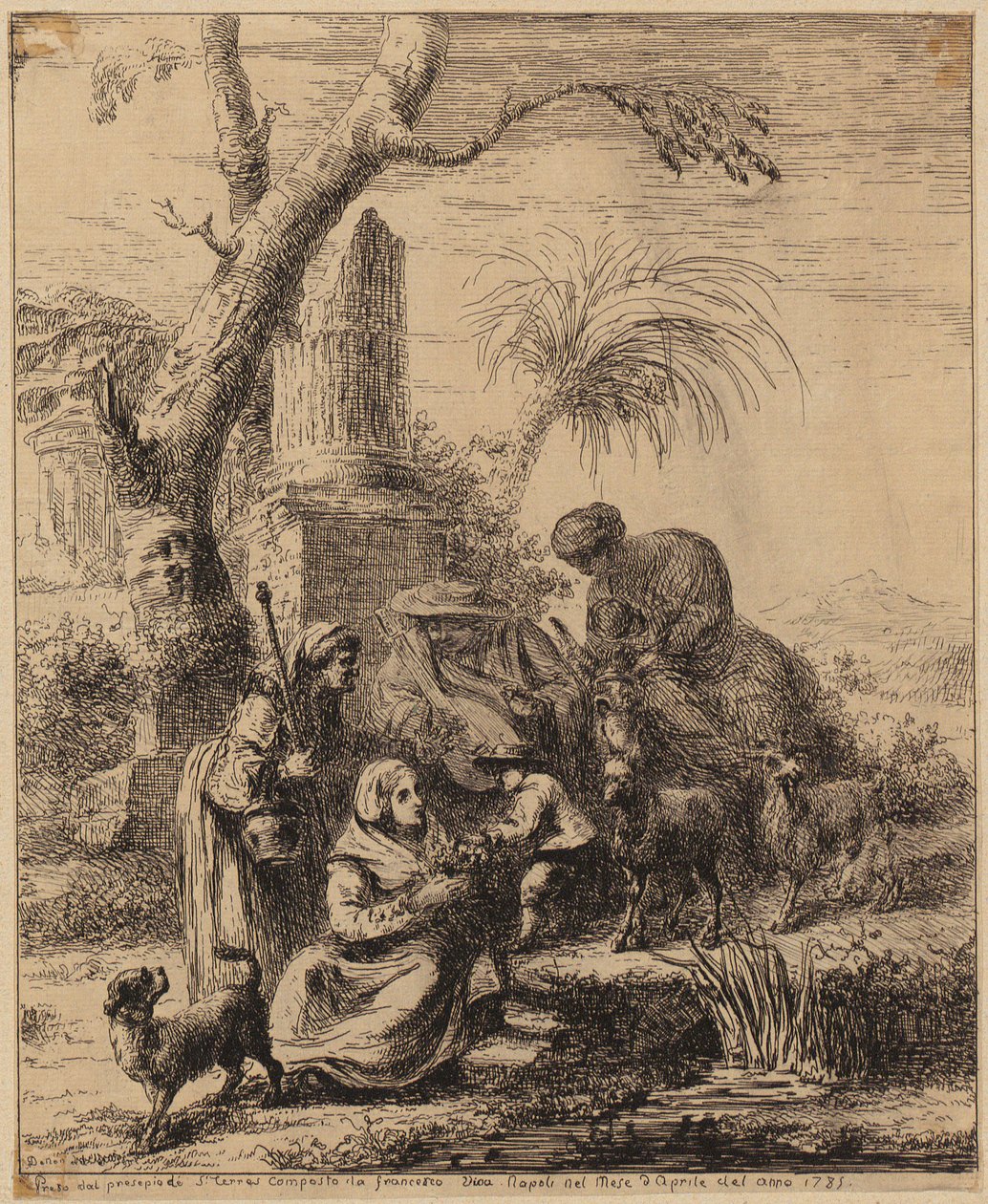 Mujer sentada [Femme de Matsmey] junto a una palmera, lámina de la serie «Diverses figures chinoises [...]» de François Boucher