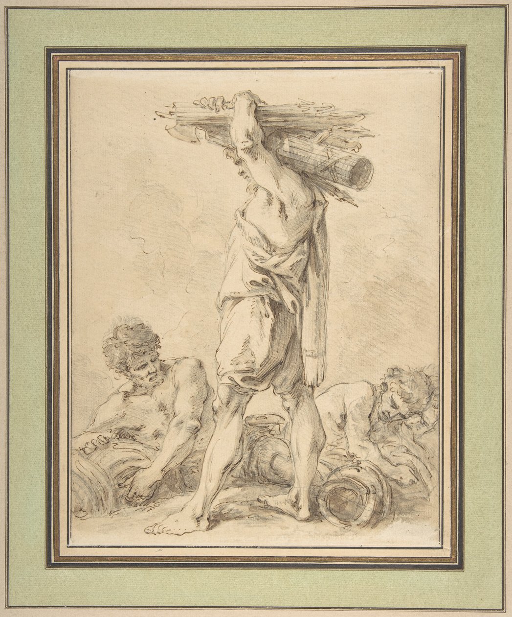 Hombre de pie con fasces y armas de François Boucher