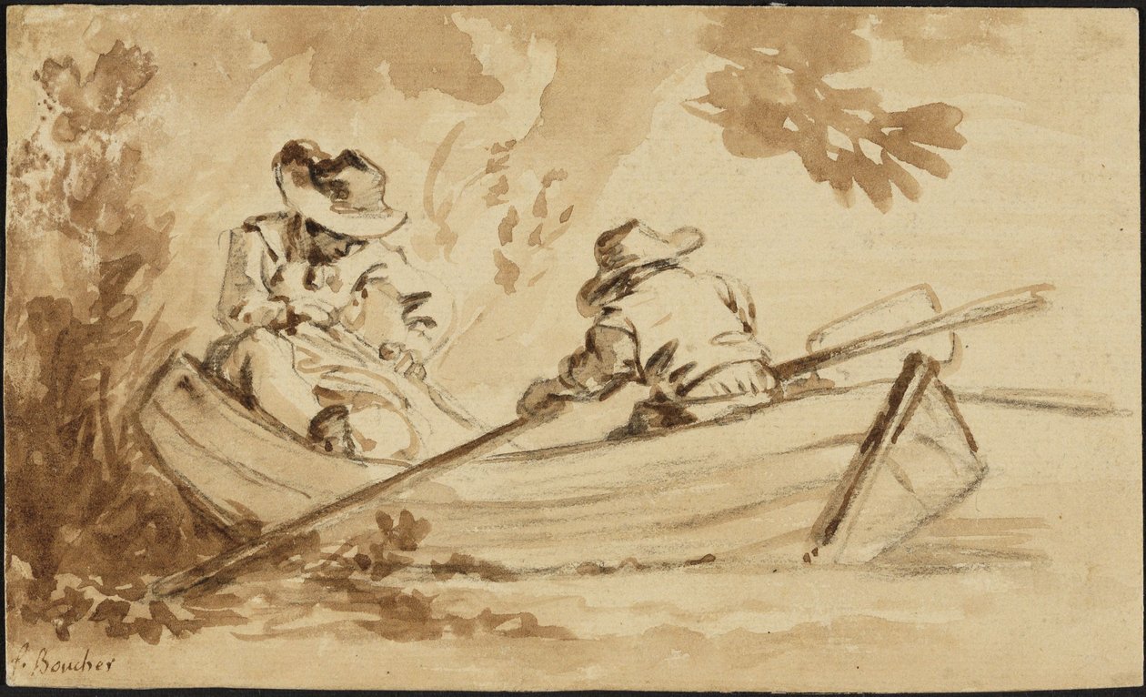Dos hombres en una barca de remos de François Boucher